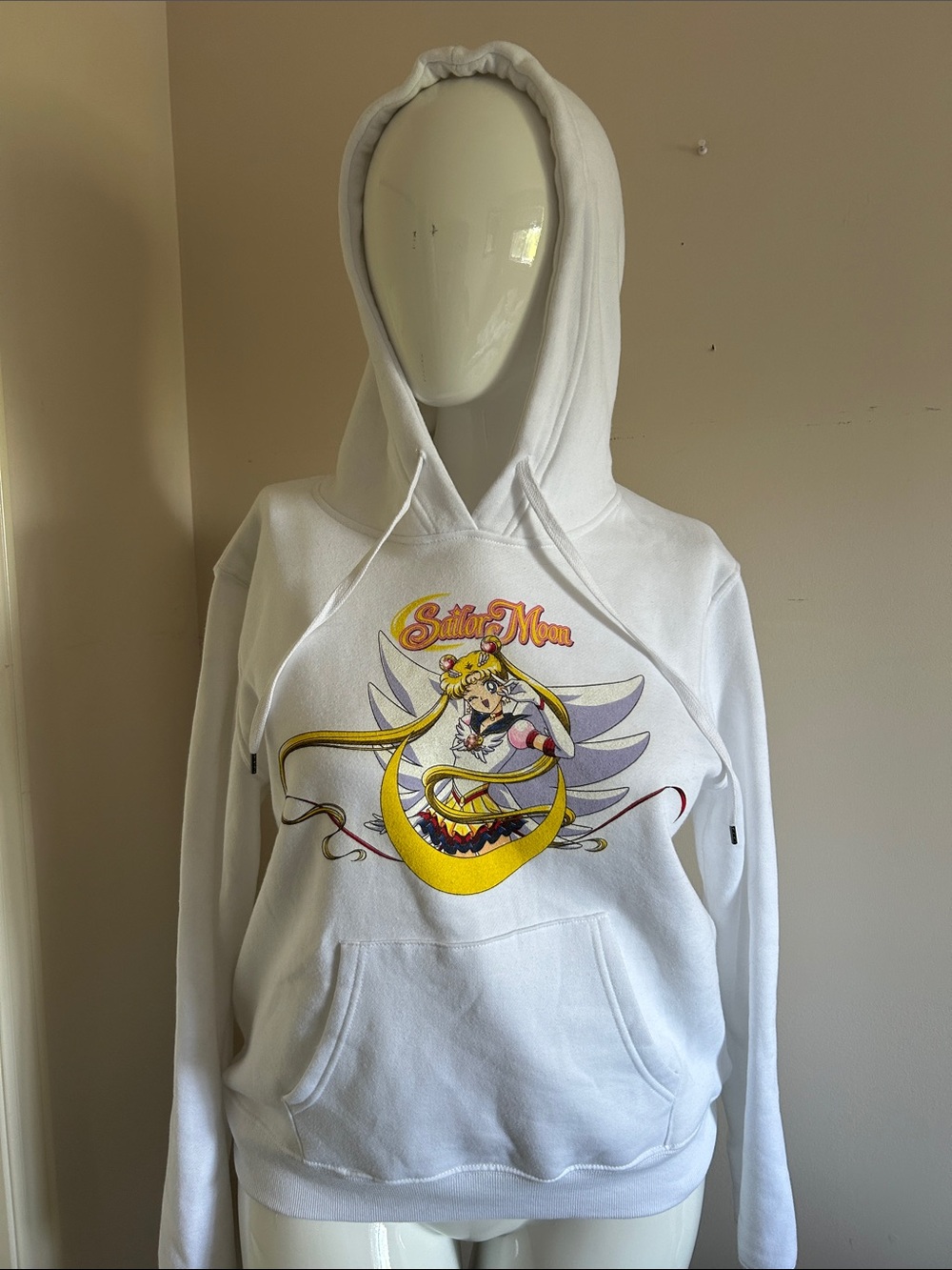White Sailor Moon Graphic Hoodie - Womens Sweatshirt, size L